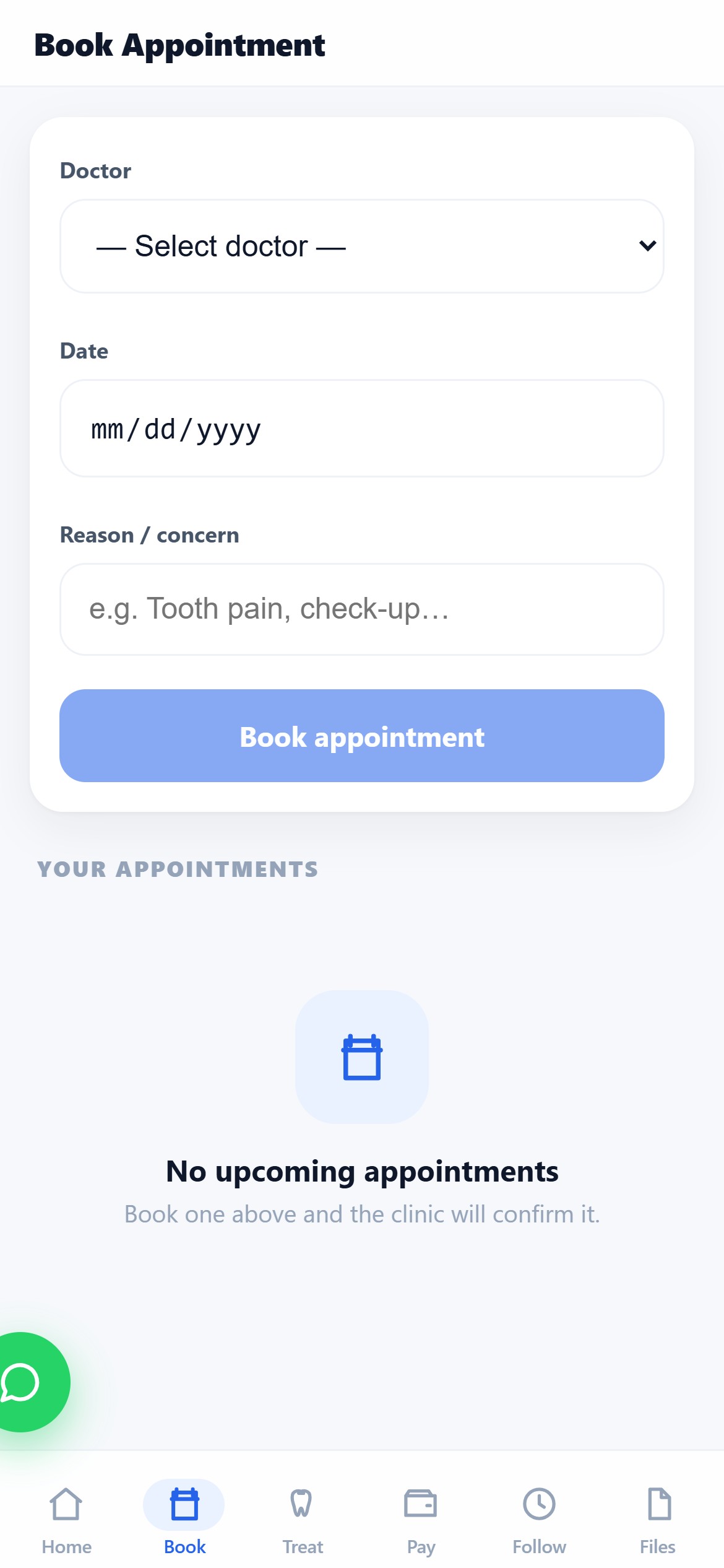 A patient booking an appointment in the app