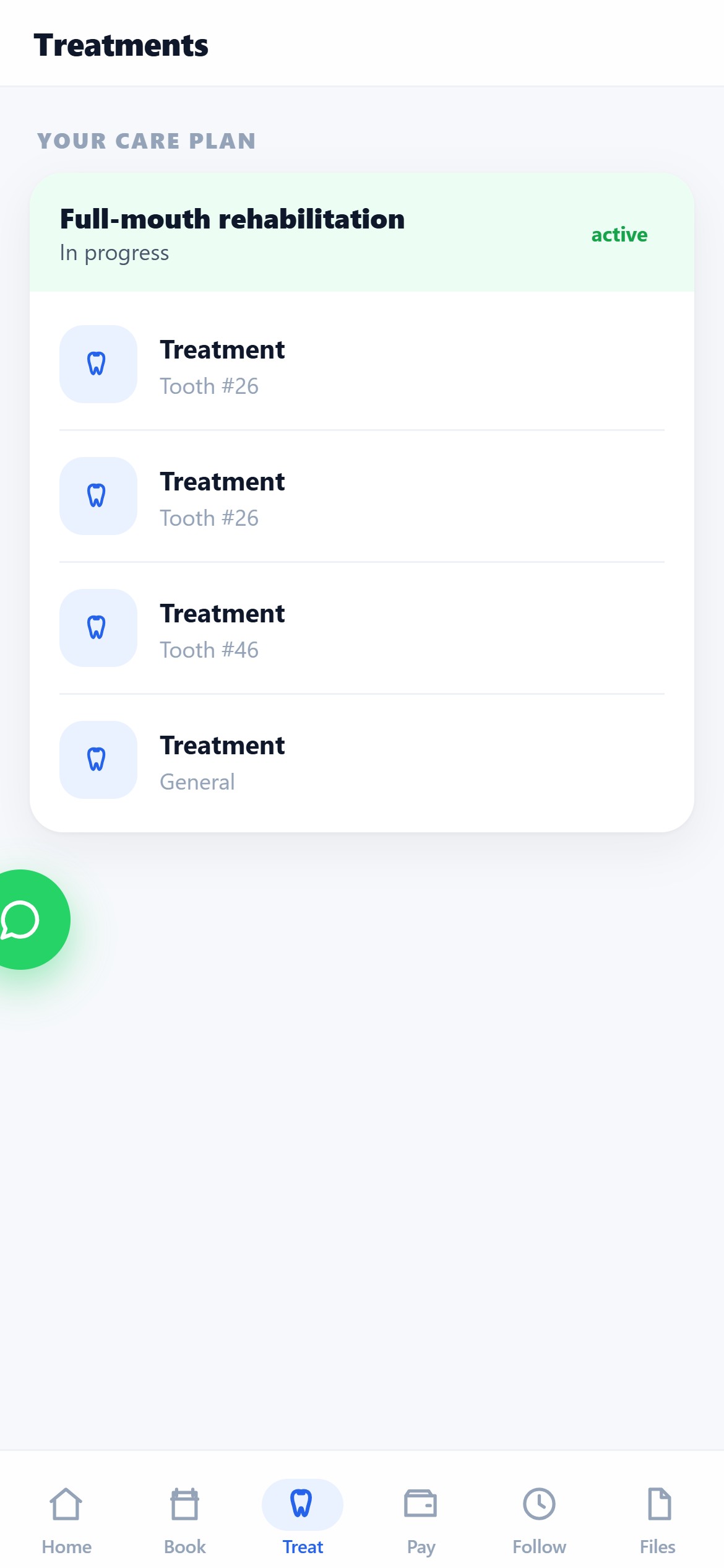 A patient's treatment plan in the DentalPro app