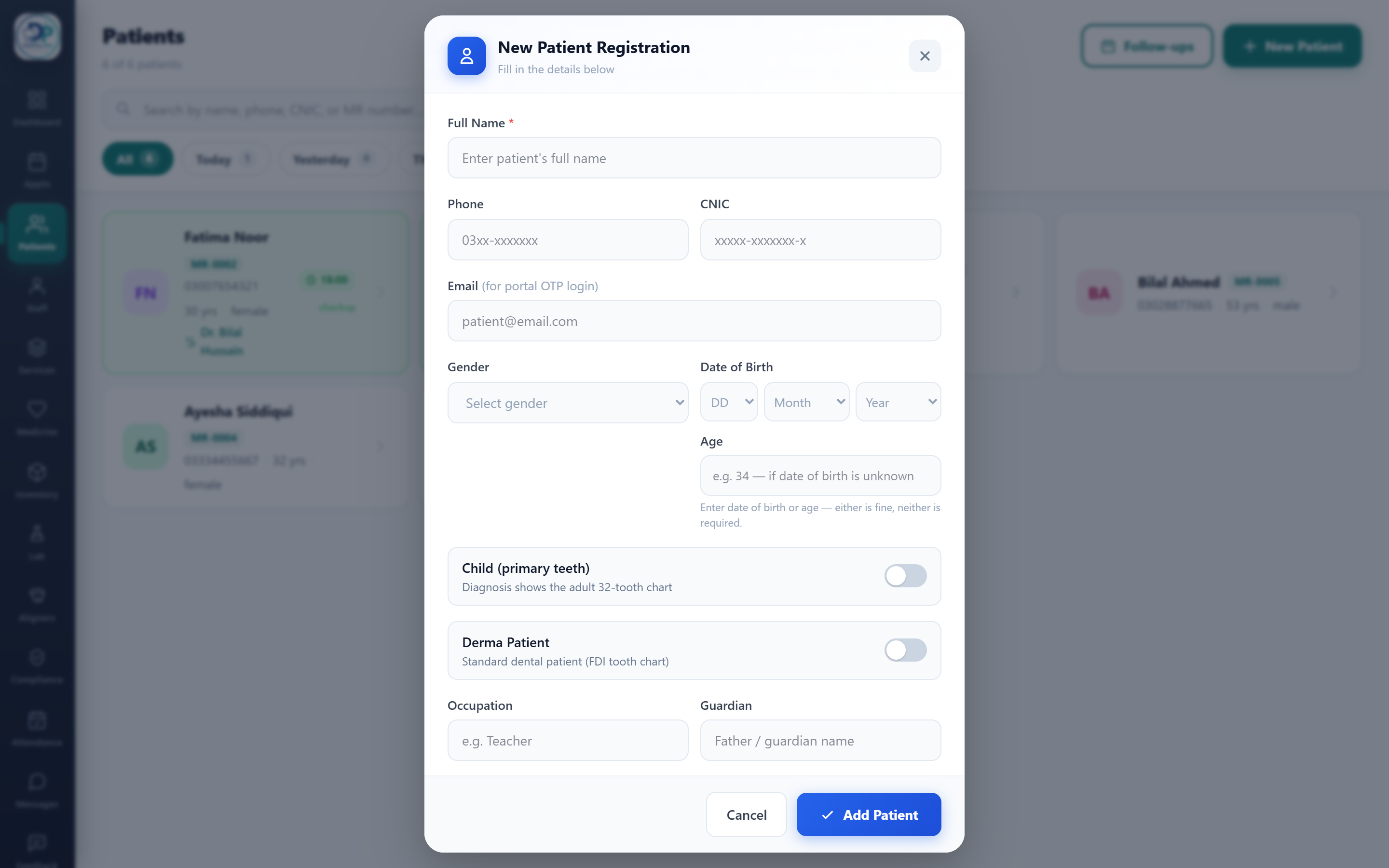 New patient registration